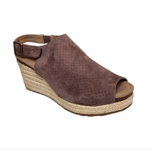 Aetrex Sherry Leather Suede Espadrille Wedge Sandal Deep Taupe Size 8.5